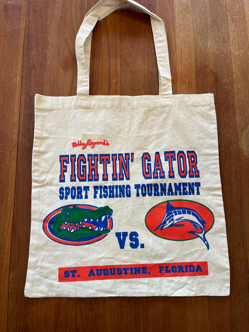 Natural canvas tote printed Fightin' Gator Sport Fishing Tournament, gator vs sailfish, St. Augustine Florida