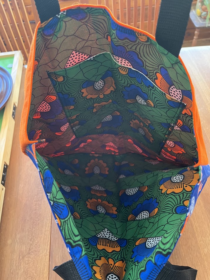 Inside the Gators print tote showing green floral lining