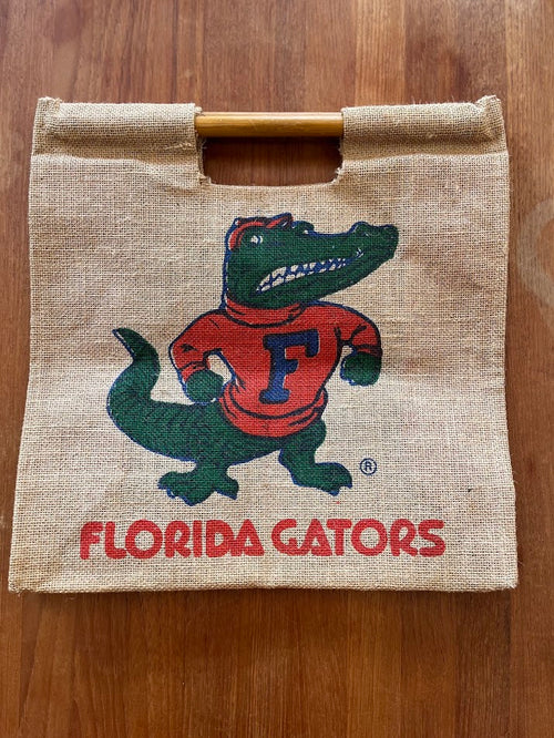 Burlap Gators tote, second front view