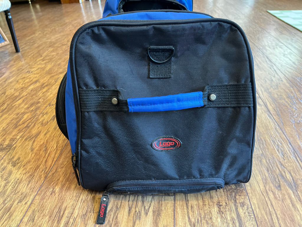 End of Gators rolling duffel with Logo Brands tag and padded handle