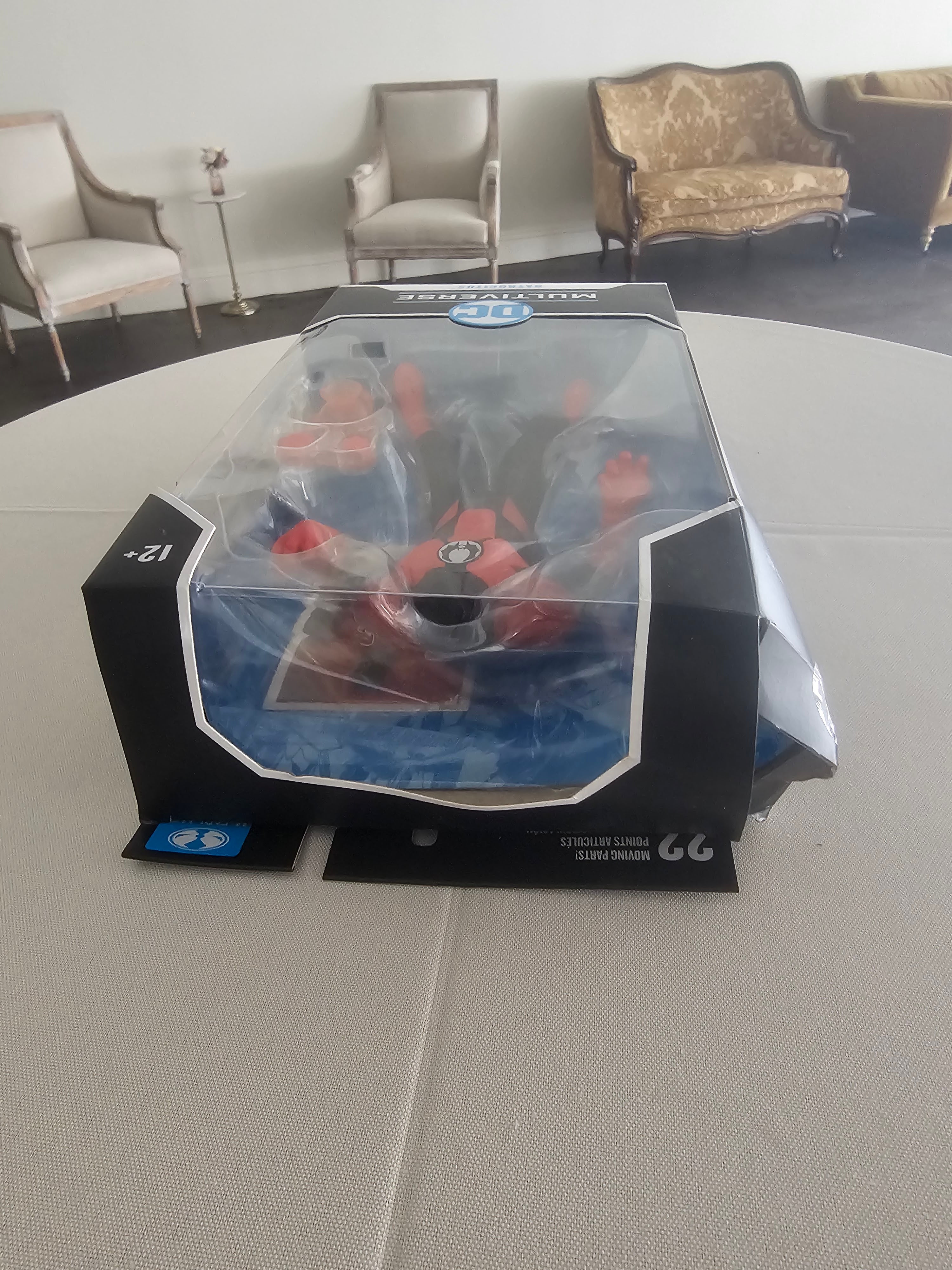 Top of box showing hanger tab and window corner