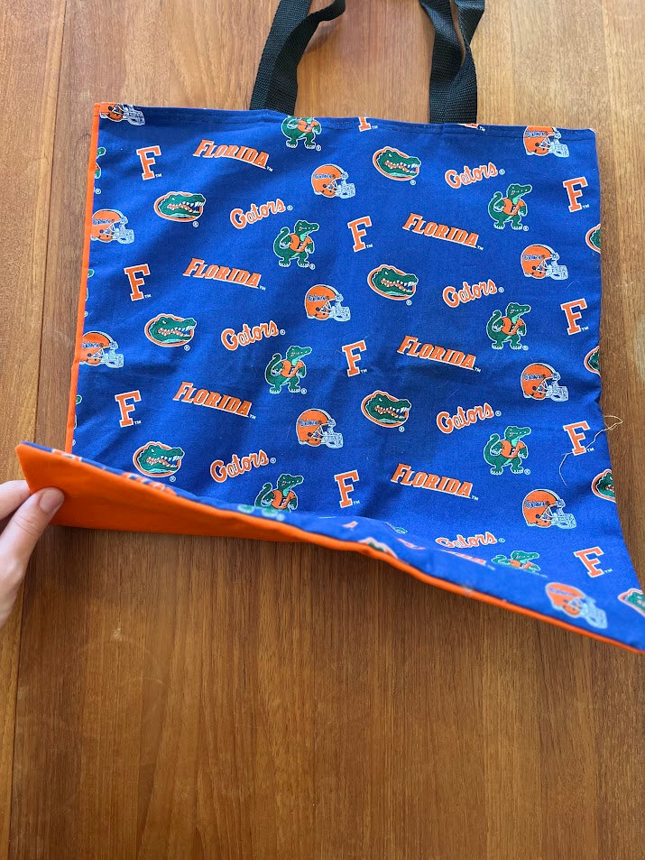 Gators print tote laid flat, angled