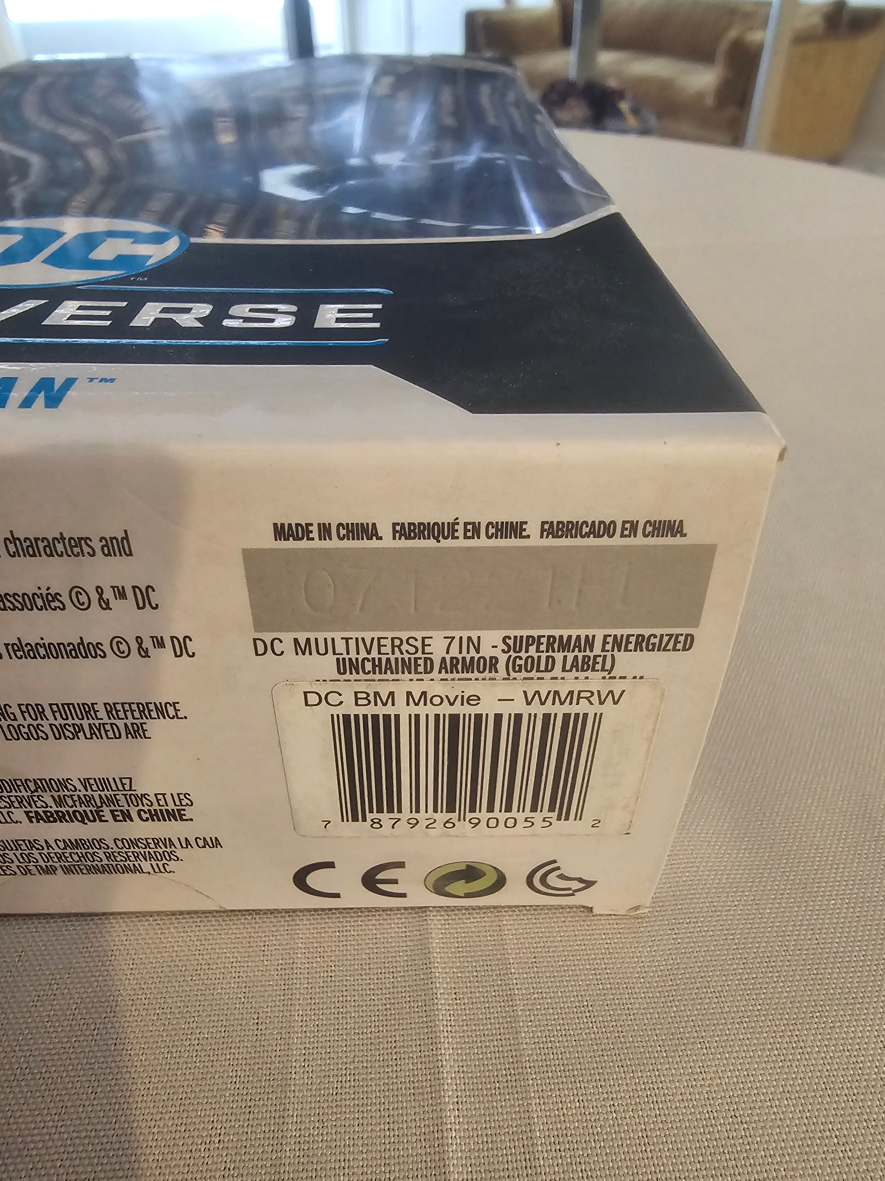 McFarlane DC Multiverse Superman Energized Unchained Armor Gold Label, bottom of box